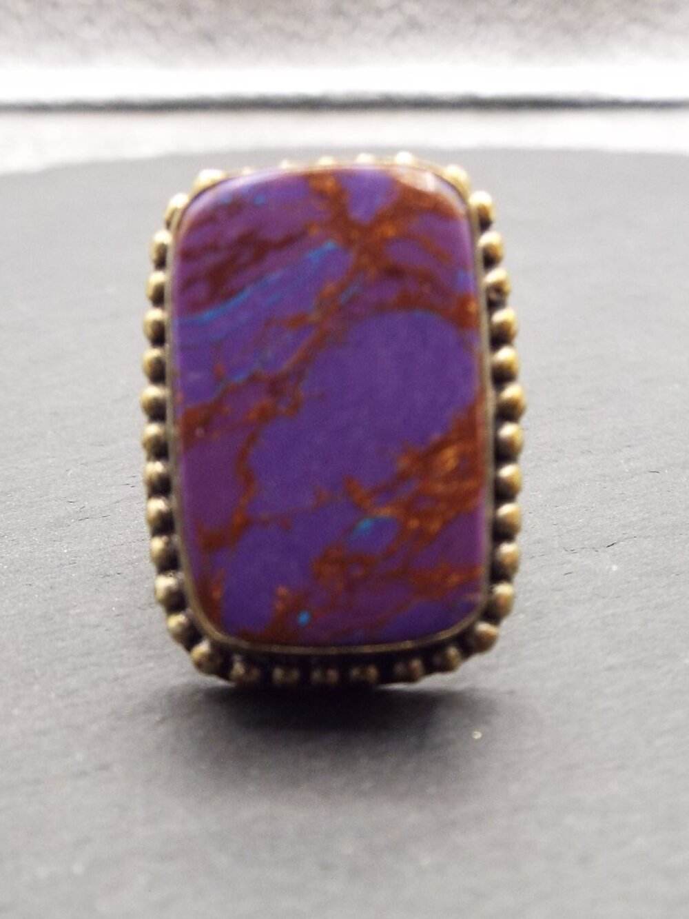MOJAVE PURPLE COPPER TURQUOISE BEADED STERLING SIZE 7 RING 56